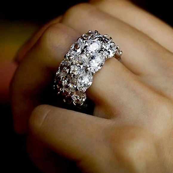 High Quality 925 Silver Wedding Bridal Promise Statement Zirconia Ring Sz 8 - Picture 4 of 6